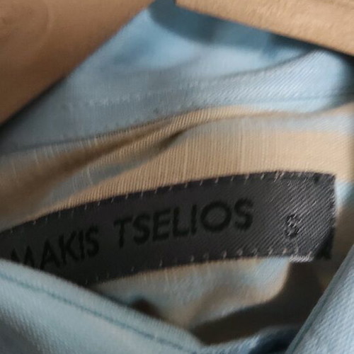 Makis Tselios linen shirt like new, size S, beige and turquoise