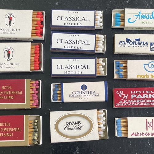 Vintage collection of 14 matchboxes from luxury hotels Greece and abroad like new
