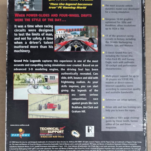 Grand Prix Legends Sierra PC CD-ROM game used, big box