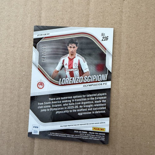2025-26 Panini FIFA Prizm Rookie Card Lorenzo Scipioni /149 Olympiacos like new