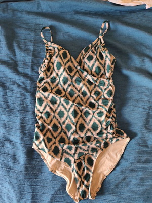 H&M kimono style swimsuit size M like new beige green