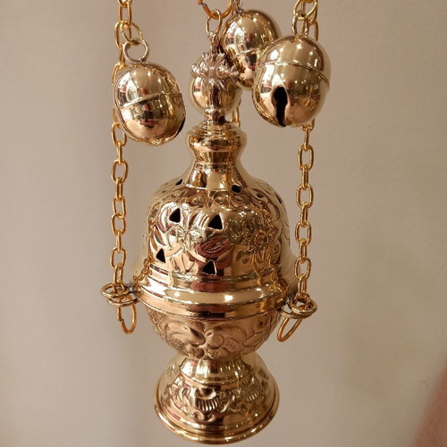 Bronze censer with chains and 12 bells 50cm new