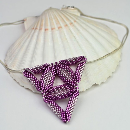 Necklace purple triangles custom made with high-quality glass beads
