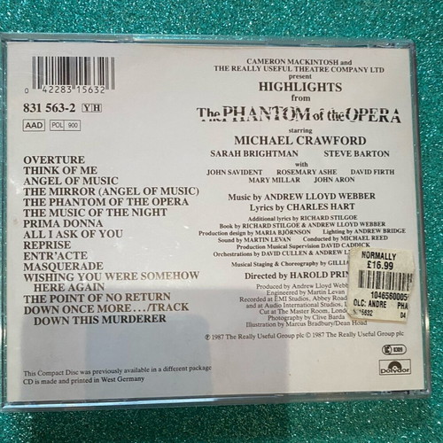 CD The Phantom of the Opera like new from the London theatrical performance