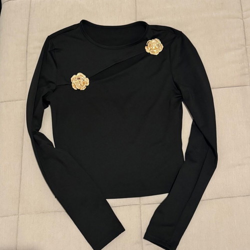 Shein blouse new, black with gold metal decorations, size M