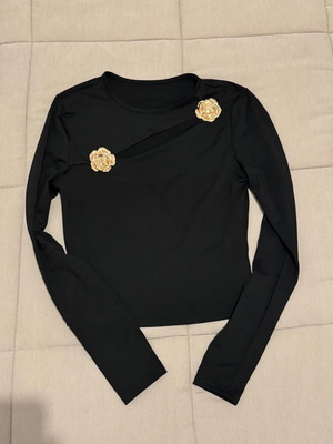 Shein blouse new, black with gold metal decorations, size M