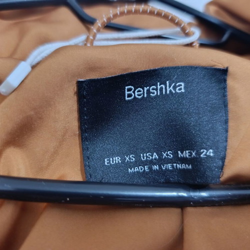 Bershka women's short jacket with fur hood like new, orange, XS