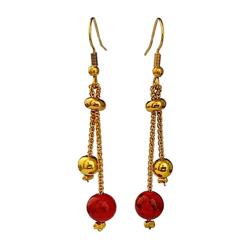 Cherry earrings new stainless steel with red chaoite stones