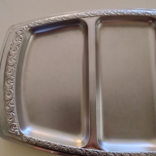 Metal serving platters used, set of three with compartments, 38x22cm