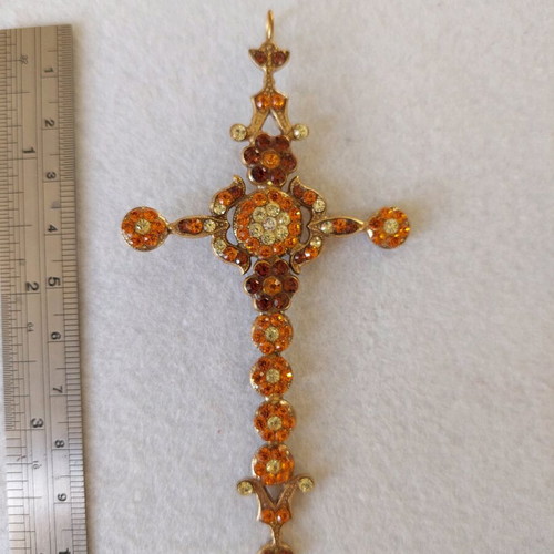 Handmade bronze cross necklace pendant with Swarovski crystals new