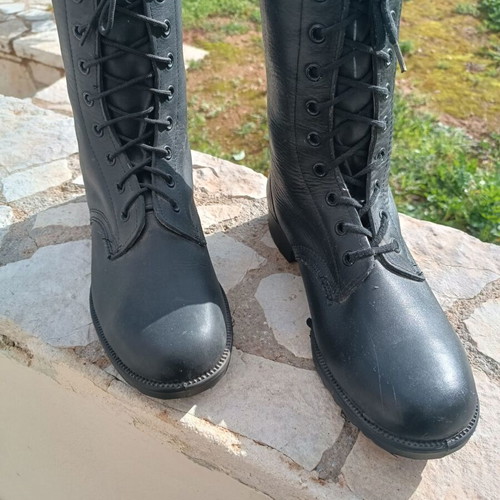 Black leather military-style boots size 44 like new