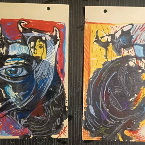 Diptych modern artwork THE CHILD AND HIS GOAT made to order