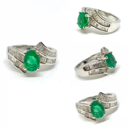 18k ring with Colombian emerald and brilliant diamonds new