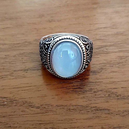Silver 925 men's ring with natural agate, new, handmade