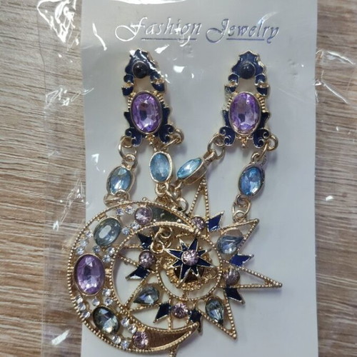 Dangling earrings moon and star new, gold-colored