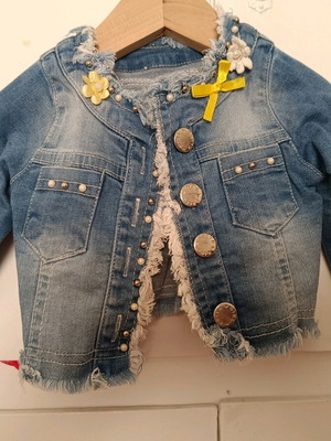 Evita denim jacket 1-2 years like new with pearls and flowers