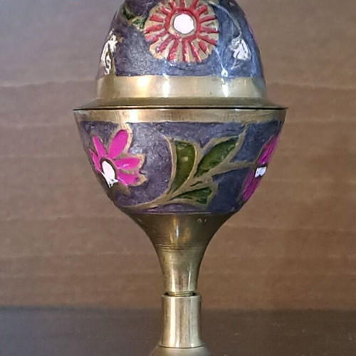 Art et Lumiere incense burner used, solid brass with enamel and floral designs
