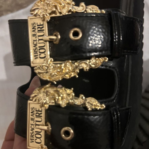 Versace sandal slippers, black and gold