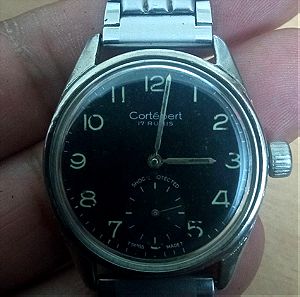 CORTEBERT στρατιωτικό Ελβετικό ρολόι, πολύ σπάνιος μηχανισμός ETA UNITAS 6326 (όχι 6325), μαύρο dial vintage 1950s