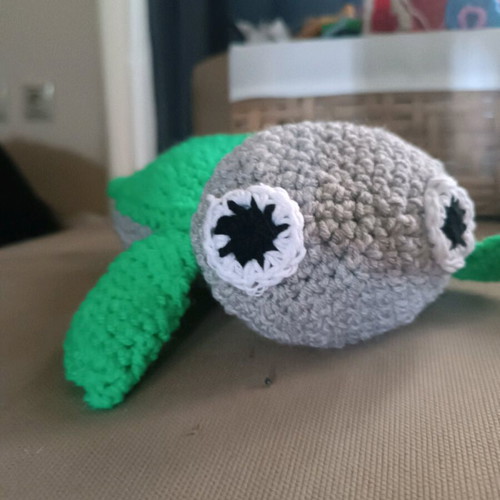 Crochet handmade turtle like new, green and gray