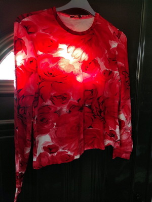 Blouse new elastic viscose with red flowers, size XL