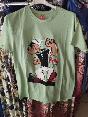 Men's Short-Sleeve T-Shirt with Popeye Print New, Sizes M L XL, Green