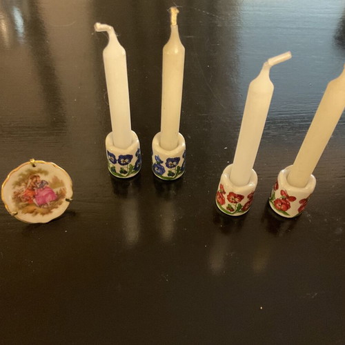 Porcelain candle holders and Limoges decoration like new, vintage set of 4