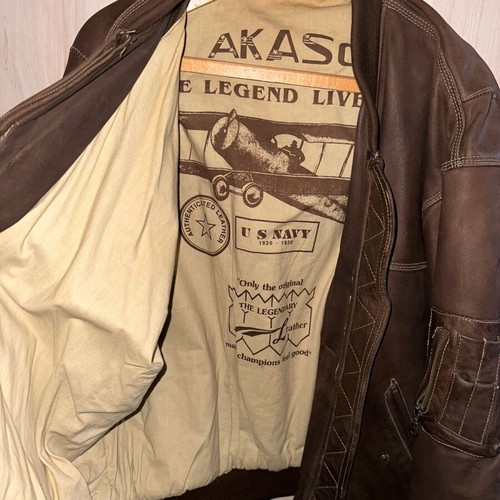 Flight leather jacket used, size XXL, brown, zipper needs repair