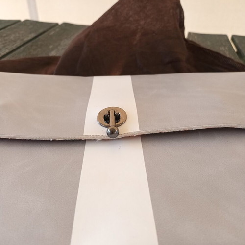 Clutch bag new, white and grey, 34x21 cm with chain