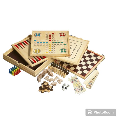 Philos wooden board game set used with chess, backgammon, tic-tac-toe