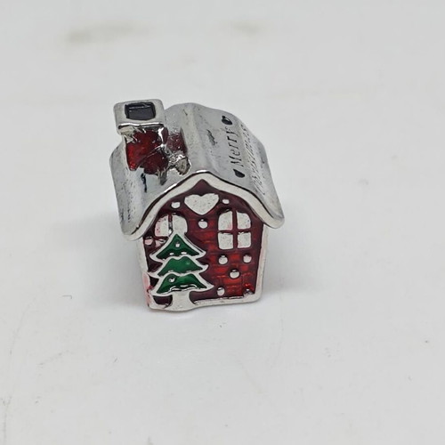 Christmas silver charm house with enamel, like new