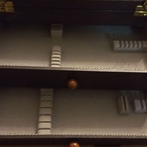 Cutlery case used, brown with gray velvet lining