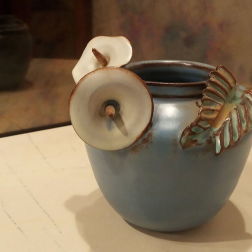 Handmade ceramic vase in blue shade new