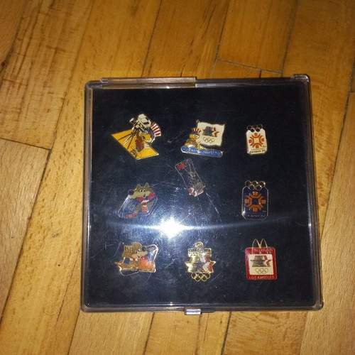 Olympic Games 1984 pins used, set of 9 with box