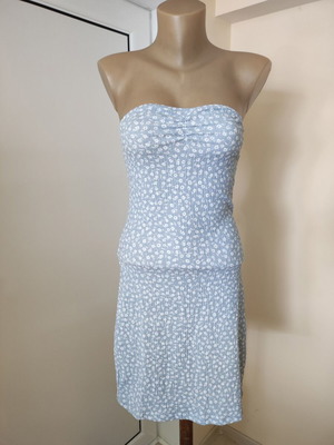 Monki Blue Floral Smocked Tube Dress New with Tags Size M/L