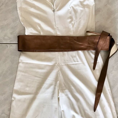 Women's jumpsuit like new, ecru with bronze belt, size L