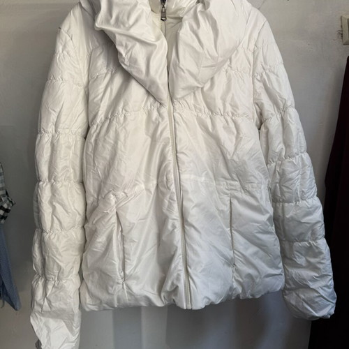 Quilted puffer jacket like new, with belt, white, XXL