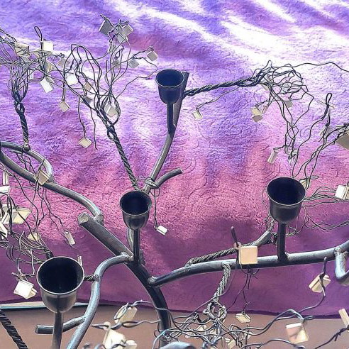 Metal floor candle holder with flexible branches, gothic style