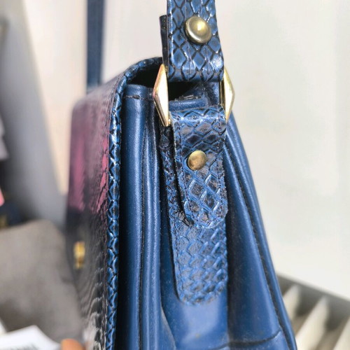 Vintage leather bag Greek made blue