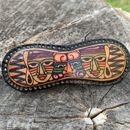 Hair Barrette hand-painted leather new with ethnic designs