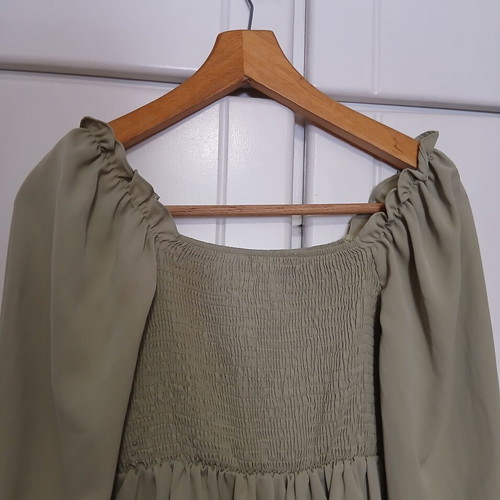 Shein Women's Shirred Ruffle Longsleeve Dress Medium Green Like New