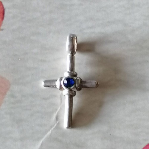 Silver 925 Cross with Blue Zircon New