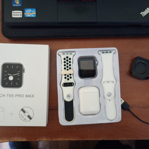 Smart Watch T55 Pro Max like new with two straps and wireless earbuds