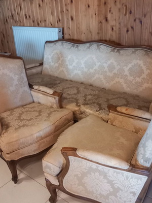 Arzoumanidis living room set used, solid walnut wood, 1 sofa 2 armchairs