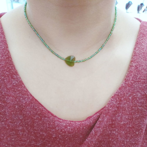 Heart Necklace New Handmade with Green Crystal Beads