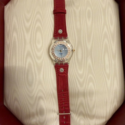 Swatch Gent Roi Soleil watch 1993 limited edition like new, blue dial, red leather strap
