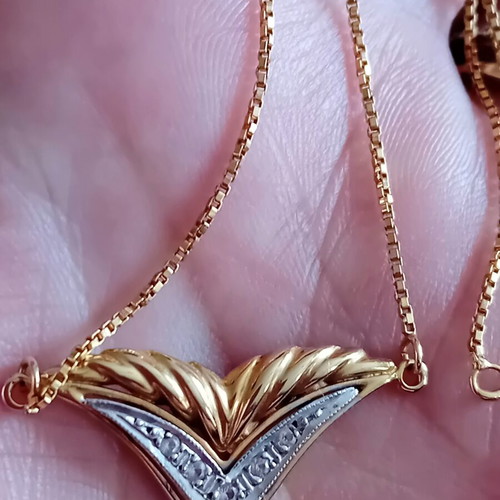 14K 585 gold pendant with white gold and zircon