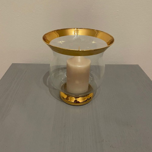 Decorative glass vase with candle and gold finish 14x13 cm new