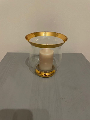 Decorative glass vase with candle and gold finish 14x13 cm new