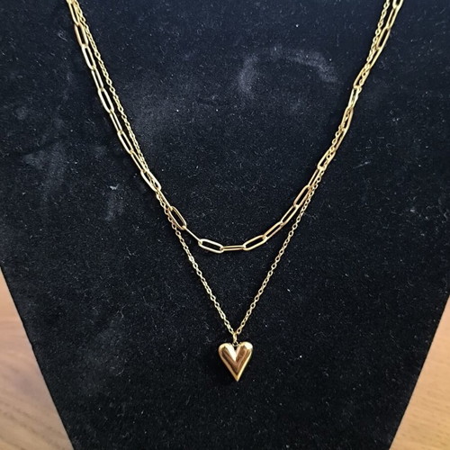 Double women's necklace heart gold layered design new